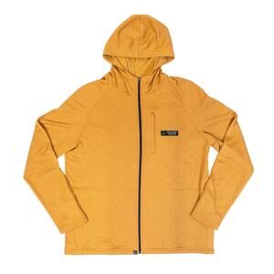 Coalatree Baseline Midlayer Full Zip Jacket Hood Gold Orange Sz Lrg Waffled Eco